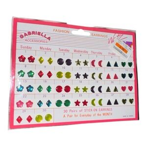 Vintage Gabriella Stick On Earrings 30 Pairs NOS 80s 90s Fashion Jewelry Gen X